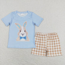 Load image into Gallery viewer, Baby Boys Easter Rabbit Tee Shirt Khaki Checkered Shorts Clothes Sets