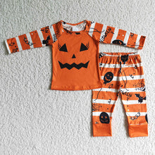 Load image into Gallery viewer, Baby girls halloween face long sleeve pajamas clothes sets