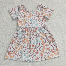 Load image into Gallery viewer, Baby Girls Baseball Short Sleeve Knee Length Dresses