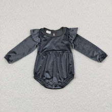 Load image into Gallery viewer, Baby Dark Grey Girls Velvet Long Sleeve Sleepers Rompers