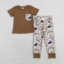 Load image into Gallery viewer, Baby Boys Brown Pocket Tee Shirts Western Rodeo Pants Clothes Sets