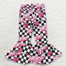 Load image into Gallery viewer, Baby Girls Black Checked Doll Denim Bell Pants