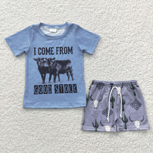 Load image into Gallery viewer, Baby Boys Blue Cactus Western Cow Shorts Sets