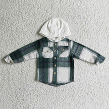Load image into Gallery viewer, Baby kids green plaid hoodie pocket shirts Tops