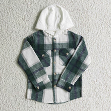 Load image into Gallery viewer, Baby kids green plaid hoodie pocket shirts Tops