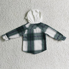 Load image into Gallery viewer, Baby kids green plaid hoodie pocket shirts Tops