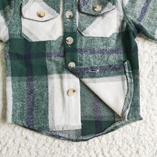 Load image into Gallery viewer, Baby kids green plaid hoodie pocket shirts Tops