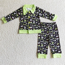 Load image into Gallery viewer, Baby boys Halloween eyes Button Ups Pajamas Sets