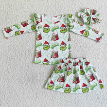 Load image into Gallery viewer, baby girls Christmas cartoon skirt 3pcs sets