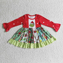 Load image into Gallery viewer, Baby girls Christmas cartoon stripe twirl dresses
