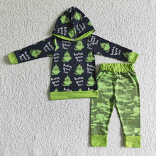 Load image into Gallery viewer, Kids Hooded Cartoon green black Christmas outfits sets