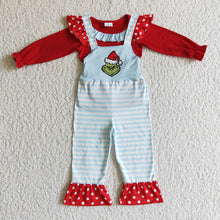 Load image into Gallery viewer, baby girls Christmas green overall clothes sets