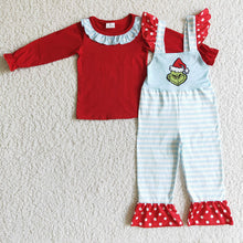 Load image into Gallery viewer, baby girls Christmas green overall clothes sets