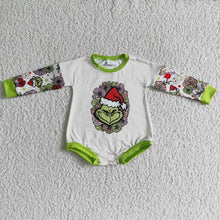 Load image into Gallery viewer, Baby girls Christmas green cartoon long sleeve rompers