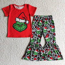 Load image into Gallery viewer, Baby girls Christmas green cartoon red bell pants sets
