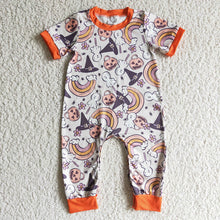 Load image into Gallery viewer, Baby girls Halloween rainbow pumpkin rompers
