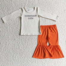 Load image into Gallery viewer, Baby girls handmade words orange bell pants clothes sets
