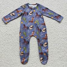 Load image into Gallery viewer, Baby boys western horse zip rompers
