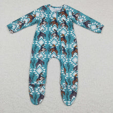 Load image into Gallery viewer, Baby boys horse aztec zip footie rompers
