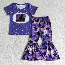 Load image into Gallery viewer, Baby girls purple western horse bell pants clothes sets