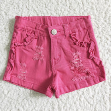 Load image into Gallery viewer, Baby Girls hotpink ruffle denim summer shorts