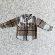 Load image into Gallery viewer, Baby kids brown plaid pocket shirts