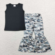 Load image into Gallery viewer, Baby Girls Black Sleeveless Top Camo Bell Pants Clothes Sets