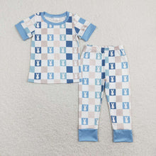 Load image into Gallery viewer, Baby Boys Blue Checkered Rabbits Short Sleeve Tops Pants Pajamas Clothes Sets
