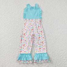 Load image into Gallery viewer, Baby Girls Blue Leopard Straps Ruffle Pants Jumpsuits