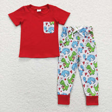 Load image into Gallery viewer, Baby Boys Valentines Dinosaurs Pocket Tee Tops Pants Clothes Sets