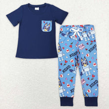 Load image into Gallery viewer, Baby Boys Valentines Navy Dog Hearts Short Sleeve Shirts Pants Clothes Sets