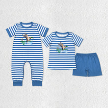 Load image into Gallery viewer, Baby Boys Blue Stripes Duck Tops Shorts Brother Clothing Sets