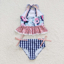 Load image into Gallery viewer, Baby Girls Blue Flowers Top Floral 2 pieces Swimsuits
