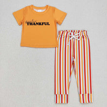 Load image into Gallery viewer, Baby Boys Orange Thankful Tee Thanksgiving Shirt Stripes Pants Clothes Sets