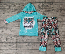 Load image into Gallery viewer, Baby Boys Western Blue Long Sleeve Hooded Tops Cow Pants Clothes Sets