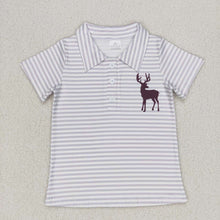 Load image into Gallery viewer, Baby Boys Grey Stripes Deer Short Sleeve Pullover Tee Shirts