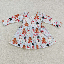 Load image into Gallery viewer, Baby Girls Blue Christmas Snowman Gingerbread Long Sleeve Dresses