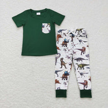 Load image into Gallery viewer, Baby Boys Green Color Dinosaur Pocket Top Pants Clothing Sets
