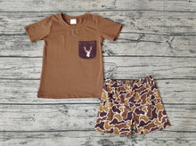 Load image into Gallery viewer, Baby Boys Brown Camo Deer Pocket Shirt Shorts Clothes Sets