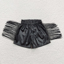 Load image into Gallery viewer, Baby Girls Black Tassel Pleather Shorts