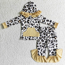 Load image into Gallery viewer, baby girls leopard hoodie top pants sets