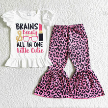 Load image into Gallery viewer, Baby girls Brains beauty all in one little cutie leopard bell pants sets
