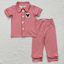 Load image into Gallery viewer, Baby Boys red stripe cartoon mouse pajamas sets