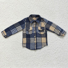 Load image into Gallery viewer, Baby Boys Navy Plaid Long Sleeve button ups shirts tops