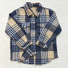 Load image into Gallery viewer, Baby Boys Navy Plaid Long Sleeve button ups shirts tops