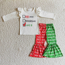 Load image into Gallery viewer, Baby Girls Christmas nice naughty bell pants sets