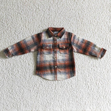 Load image into Gallery viewer, Baby Boys Orange Plaid Long Sleeve button ups Flannel shirts tops