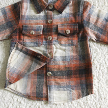 Load image into Gallery viewer, Baby Boys Orange Plaid Long Sleeve button ups Flannel shirts tops