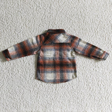 Load image into Gallery viewer, Baby Boys Orange Plaid Long Sleeve button ups Flannel shirts tops