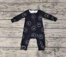 Load image into Gallery viewer, Baby Girls Black Smile Long Sleeve Zip Rompers